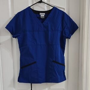 Royal Blue V-Neck Scrub Top with Contrast Trim Wide leg bottoms. Set